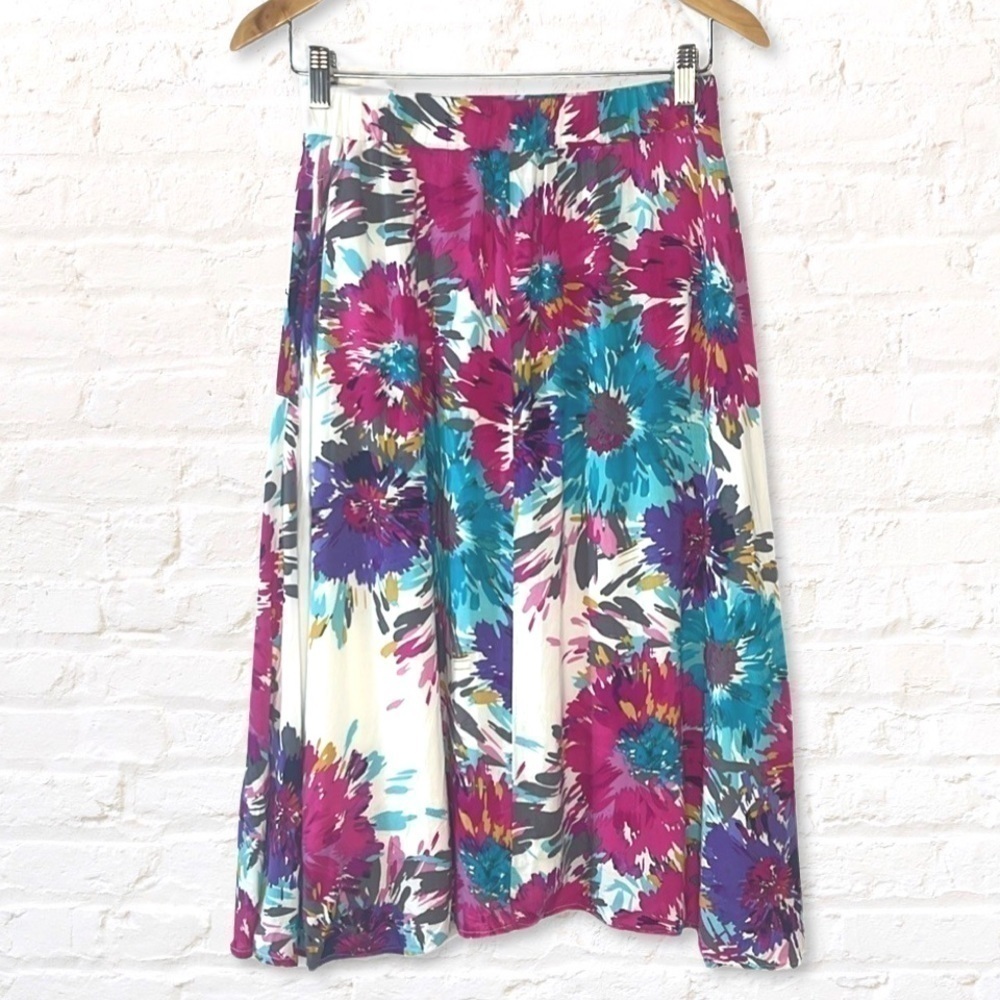 Old Navy Floral Pleated A-Line Skirt Size Small White Purple Pink Blue - Picture 7 of 7